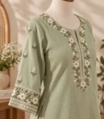 Sage Green Floral Embroidered Kurta - Image 2