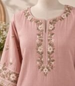 Dusty Rose Floral Embroidered Kurta - Image 2