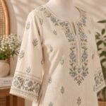 Ivory Blue Floral Embroidered Kurta