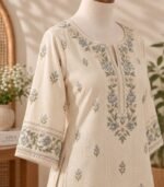 Ivory Blue Floral Embroidered Kurta