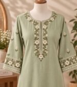 Sage Green Floral Embroidered Kurta
