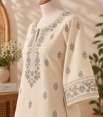 Ivory Blue Floral Embroidered Kurta - Image 2
